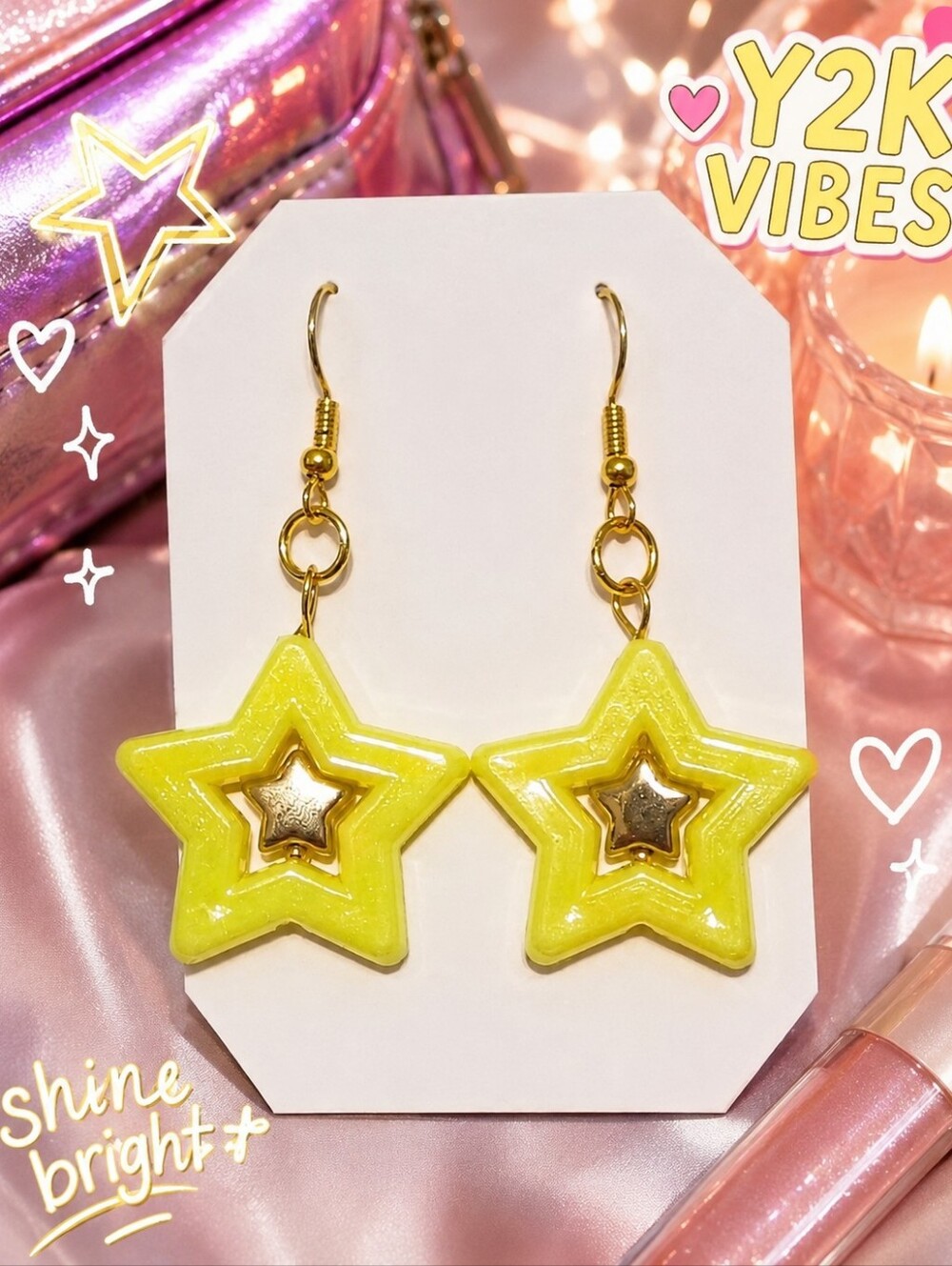 ⭐Yellow & Gold Star⭐ Drop Dangle Spinner Earrings - 🩷Y2K💖✨💞 Fidget Jewelry 💞